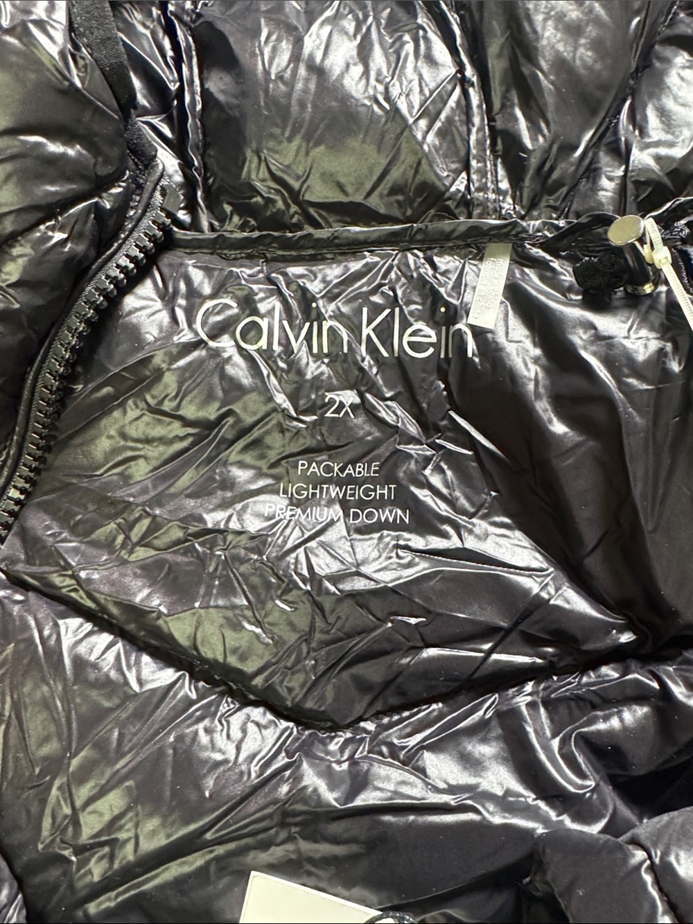 Calvin Klein Glossy Black Hooded Puffer Coat - Picture 3 of 8